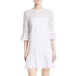 NWT Kate Spade Lace Flounce Shift Dress Crochet |‎ Fresh White | SZ 6